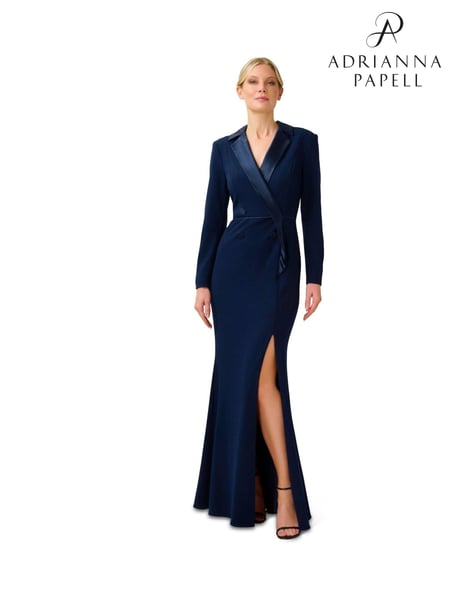 Adrianna Papell Blue Crepe Tuxedo Gown (D29355) | € 310