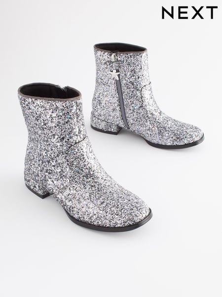 Silver Sparkle Occasion Heeled Boots (D32374) | € 9 - € 11