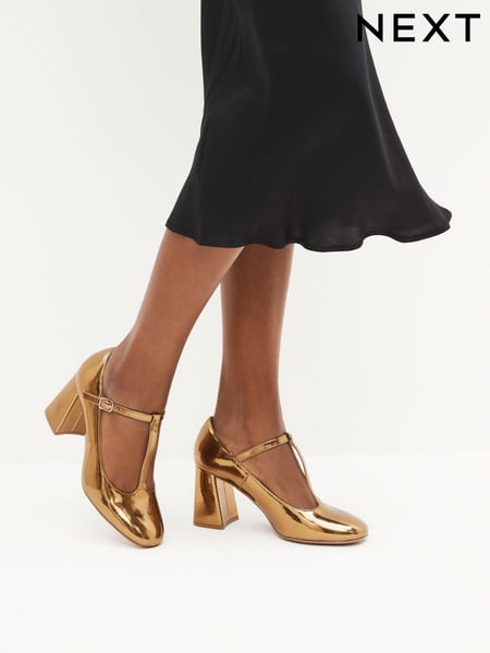 Gold Forever Comfort® T-Bar Block Heel Shoes (D34835) | € 11