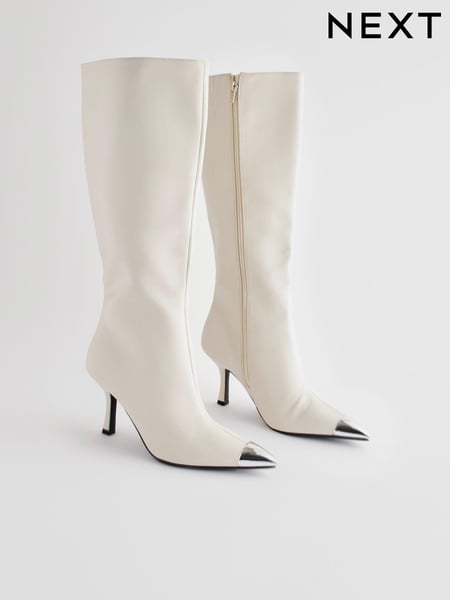 Bone White Forever Comfort® Toe Cap Heeled Knee High Boots (D34923) | € 19