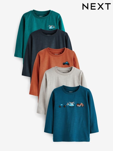 Multicolour Small 100% Cotton Transport Long Sleeve T-Shirts 5 Pack (3mths-7yrs) (D37365) | € 12 - € 14