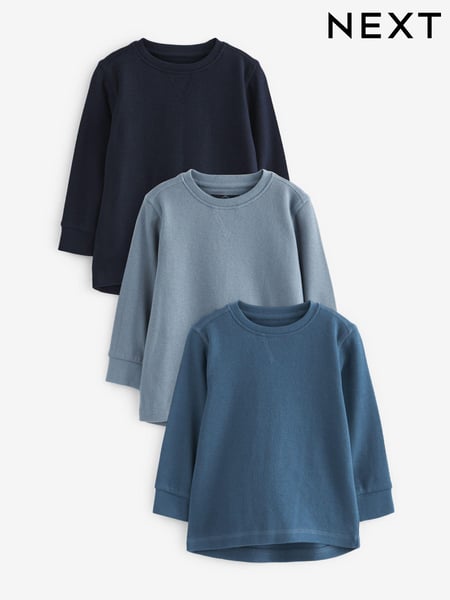 Blue Long Sleeve Textured T-Shirts 3 Pack (3mths-7yrs) (D37382) | € 27 - € 33