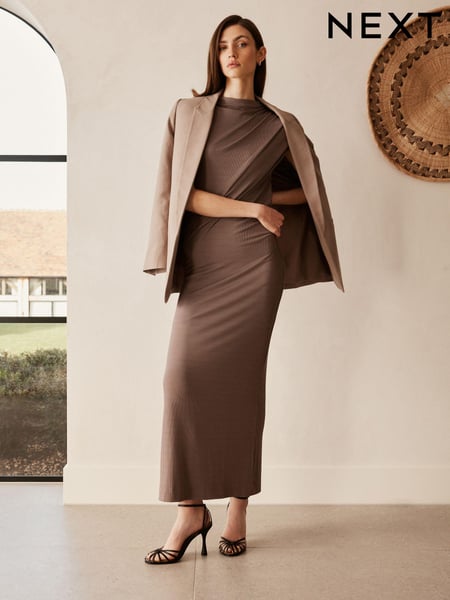 Mink Brown Asymmetric Premium Midi Dress (D39168) | € 16