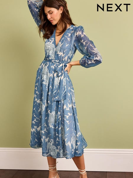 Morris & Co Blue Print Morris & Co.Tulip Blue Print Wrap Midi Dress (D39278) | € 19