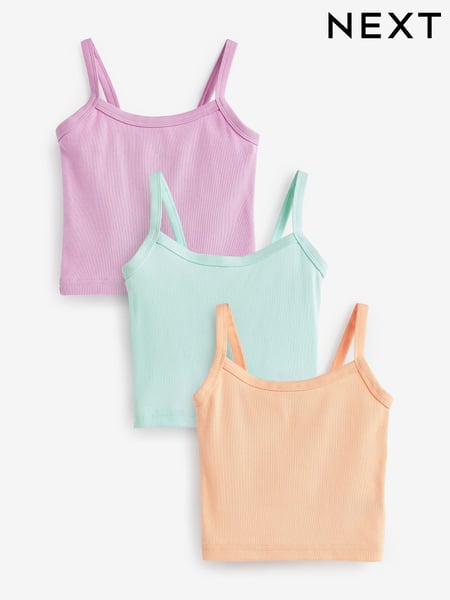 Pink/Blue/Orange Crop Rib Camis 3 Pack (5-16yrs) (D39673) | € 5 - € 8