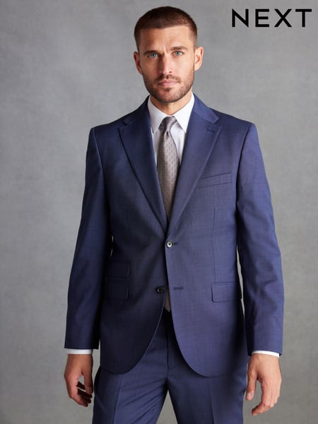 Blue Tailored Fit Signature 100% wool Textured Suit Jacket (D43267) | € 38