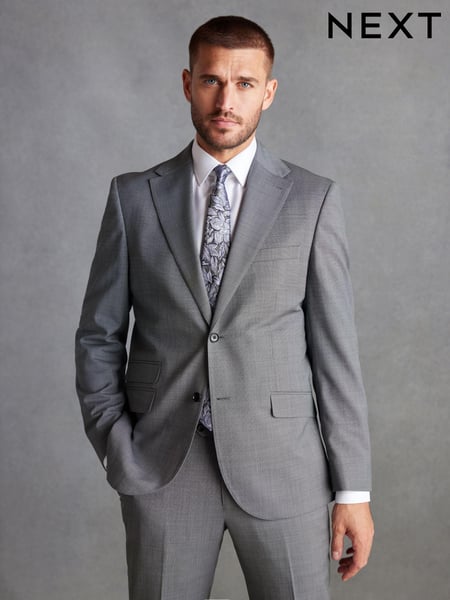Grey Tailored Fit Signature 100% wool Textured Suit Jacket (D43273) | € 38