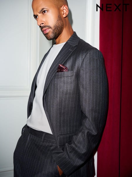 Grey Regular Fit Signature Empire Mills British Fabric Stripe Suit Jacket (D43290) | € 28