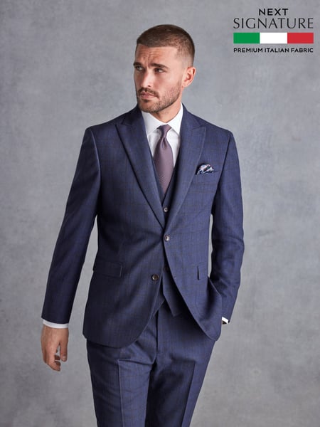 Navy Blue Slim Fit Signature Italian Fabric Check Suit (D43294) | € 282