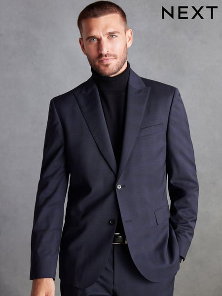 Navy Signature Zignone Italian Fabric Check Regular Fit Suit Jacket (D43301) | € 68