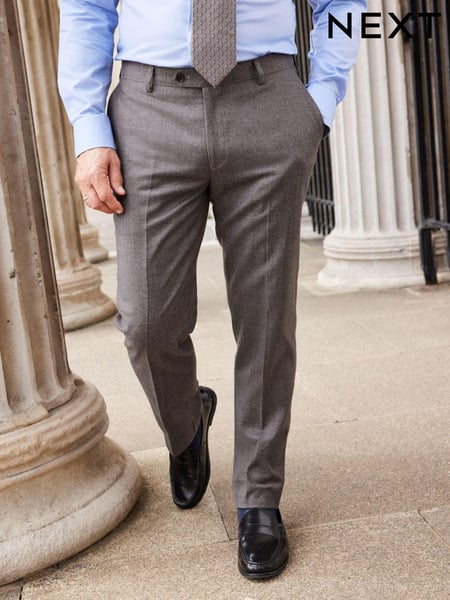 Taupe Tailored Fit Signature Barberis Italian Fabric Wool Flannel Suit Trousers (D43306) | € 35