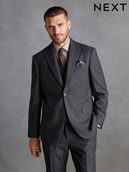 Charcoal Grey Regular Fit Signature TG Di Fabio Italian Fabric Check Suit Jacket (D43309) | € 56