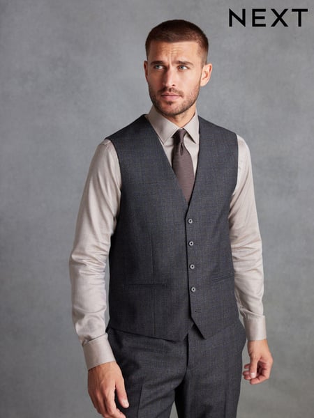 Charcoal Grey Regular Fit Signature TG Di Fabio Italian Fabric Check Waistcoat (D43311) | € 26