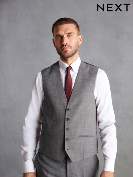 Grey Slim Fit Signature Marzotto Italian Fabric Textured Waistcoat (D43318) | € 13
