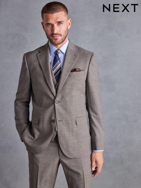 Taupe Slim Fit Signature Marzotto Italian Fabric Textured Suit Jacket (D43319) | € 56