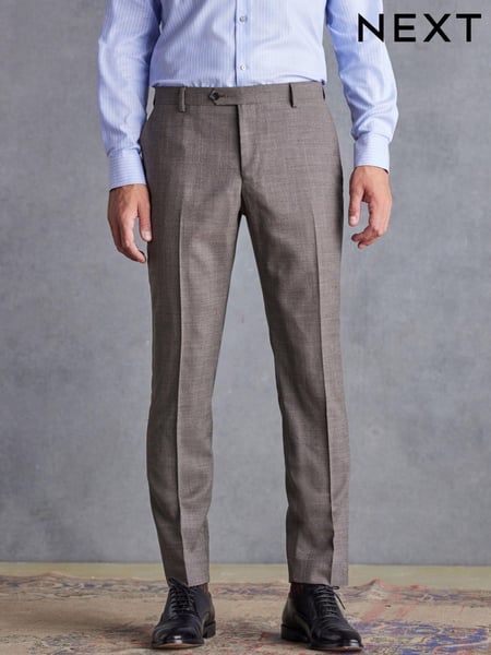 Taupe Slim Fit Signature Marzotto Italian Fabric Textured Suit: Trousers (D43320) | € 32