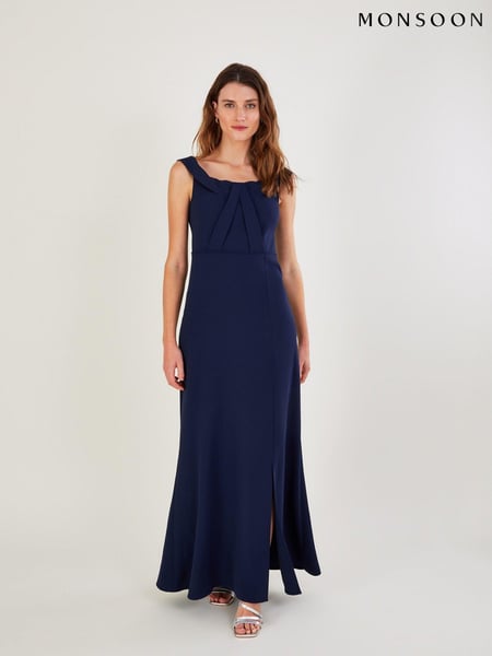 Monsoon Blue Beatrice Crepe Bardot Maxi Dress (D47692) | € 97