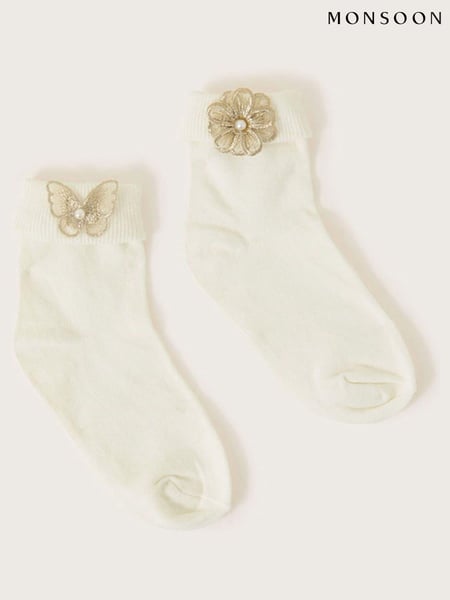 Monsoon White Butterfly And Flower Socks 2 Pack (D47797) | € 19