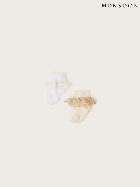 Monsoon White Lace Trim Baby Socks 2 Pack (D47799) | € 16