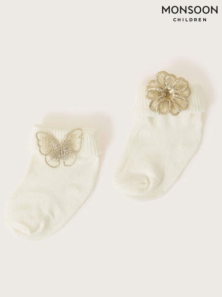 Monsoon White Butterfly and Flower Baby Socks 2 Pack (D47846) | € 16