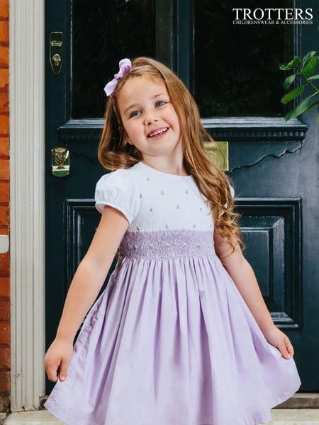 Trotters London Purple Rose Hand Smocked 100% Cotton Dress (D49537) | € 122 - € 147