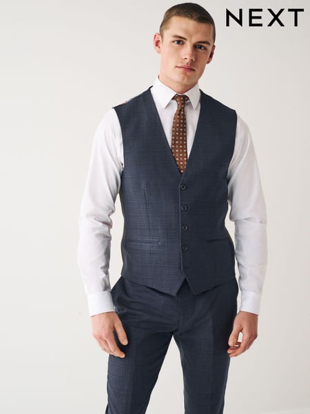 Navy Blue Check Suit Waistcoat (D49807) | € 15