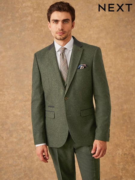 Green Slim Fit Trimmed Donegal Suit (D49832) | € 164
