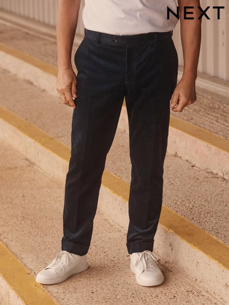Navy Blue Relaxed Fit 100% Cotton Corduroy Suit Trousers (D49843) | € 26