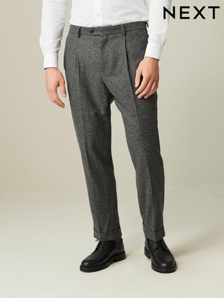 Grey Slim Nova Fides Italian Fabric Herringbone Textured Wool Blend Suit Trousers (D49847) | € 17