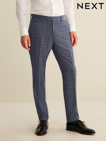 Navy Blue Slim Fit Trimmed Check Suit Trousers (D49861) | € 26