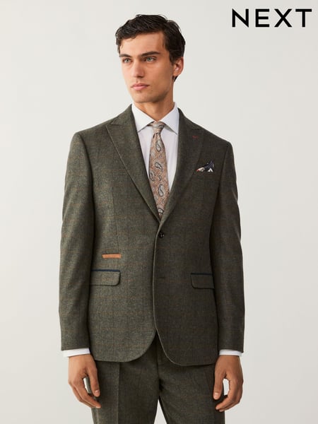 Green Regular Fit Trimmed Check Suit Jacket (D49871) | € 164