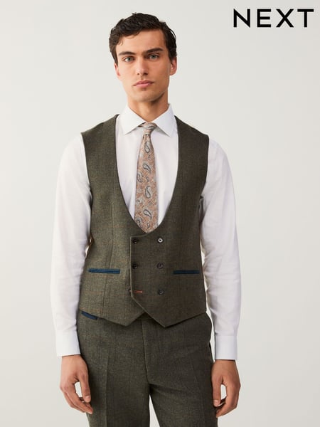 Green Regular Fit Trimmed Check Waistcoat (D49873) | € 88