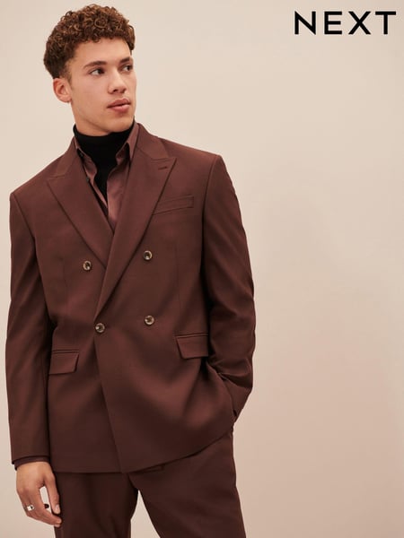 Burgundy Red EDIT Relaxed Fit Double Breasted Suit Jacket (D49901) | € 23