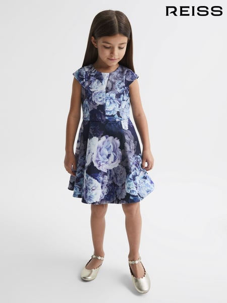 Reiss Blue Keri 4-9 yrs Floral Printed Scuba Dress (D51059) | € 78