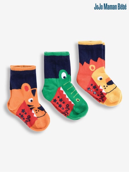 JoJo Maman Bébé Navy 3-Pack Snappy Safari Socks (D51878) | € 15