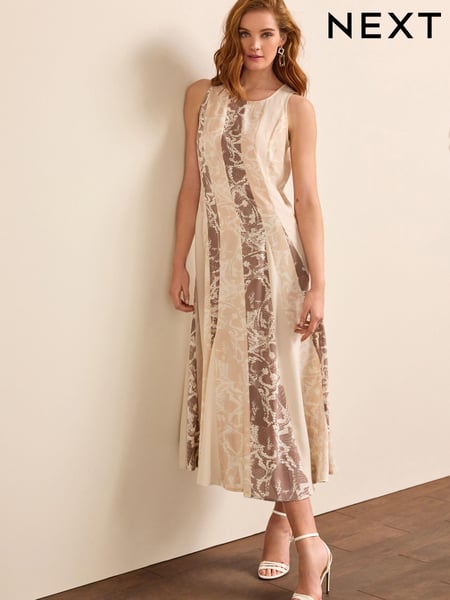 Neutral Snake Print Spliced Sleeveless Flowing Midi Dress (D52572) | € 13
