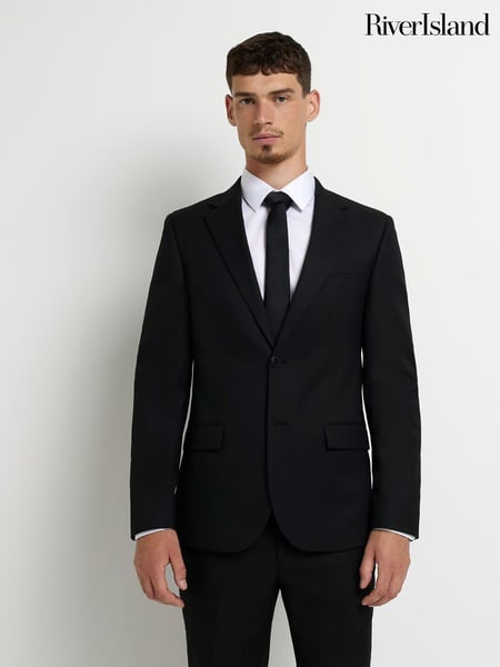 River Island Black Skinny 100% Cotton Twill Suit Jacket (D53344) | € 45