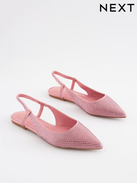 Pink Forever Comfort Bling Point Toe Slingback Flats (D56308) | € 12