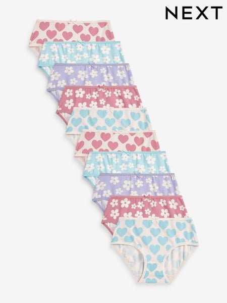 Pink/Green Heart Floral Heart Lace Trim Briefs 10 Pack (1.5-16yrs) (D56338) | € 18 - € 26
