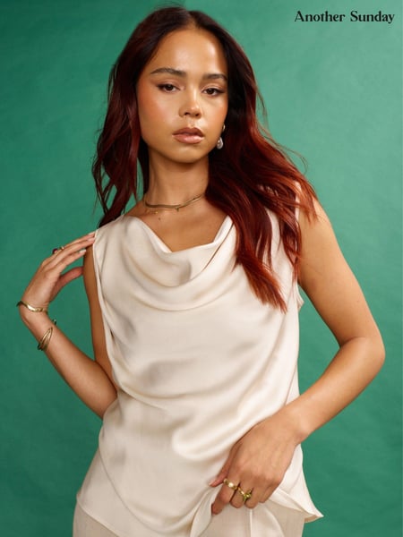 Another Sunday Cream Satin Sleeveless Cowl Cami Top (D56711) | € 47