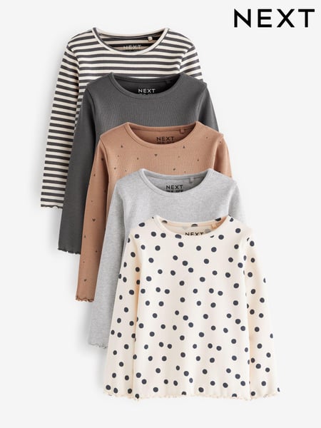 Monochrome Ribbed Long Sleeve Tops 5 Pack (3mths-7yrs) (D57079) | € 33 - € 38