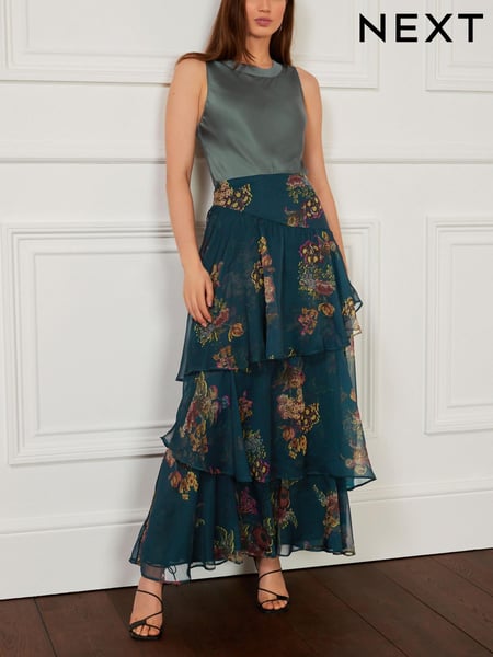 Preen Navy Blue Floral Tiered Midi Skirt (D57358) | € 23