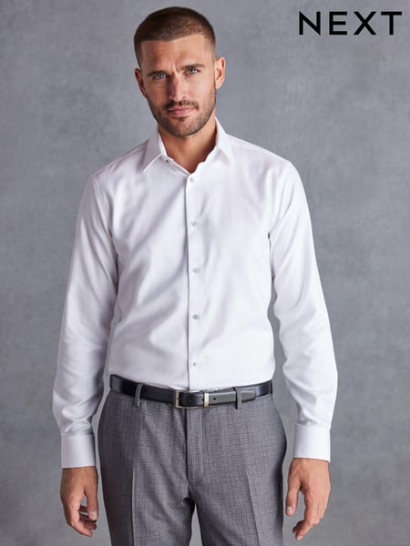 White 100% Cotton Herringbone Signature Trimmed Single Cuff Shirt (D57450) | € 12