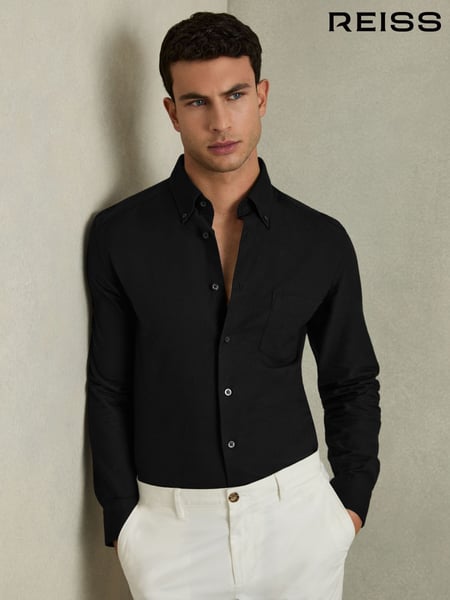 Reiss Black Greenwich Soft Wash Button Down Oxford Shirt (D57995) | € 122