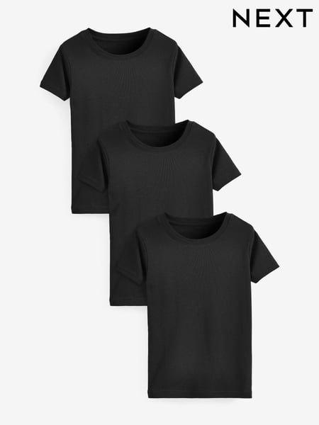 Black 100% Cotton Short Sleeve Vests 3 Pack (1.5-16yrs) (D64208) | € 14 - € 20