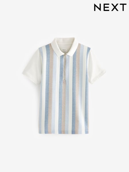 White/Blue Vertical Stripe Short Sleeve Zip Neck Polo Shirt (3-16yrs) (D65708) | € 8 - € 11