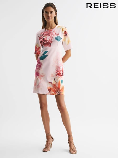 Reiss Pink Tory Floral Printed Mini Shift Dress (D65868) | € 246