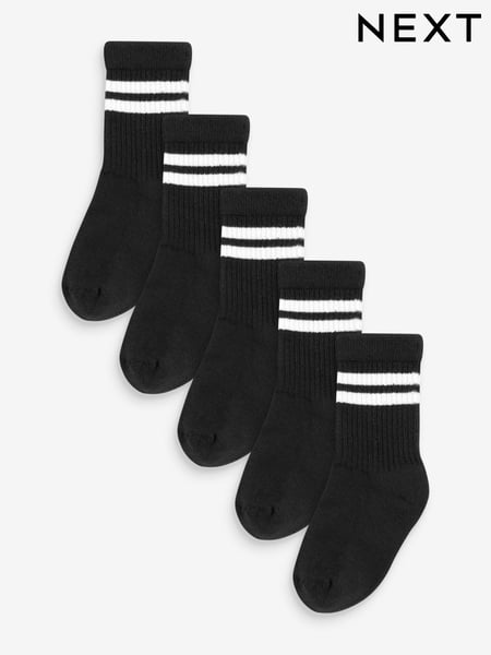 Black Cushioned Footbed Cotton Rich Ribbed Tipped Socks 5 Pack (D66841) | € 10 - € 14