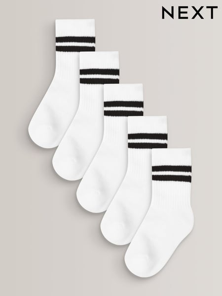 White Cushioned Footbed Cotton Rich Ribbed Tipped Socks 5 Pack (D66842) | € 10 - € 14