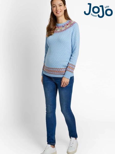 JoJo Maman Bébé Blue Snowman Fair Isle Pattern Cashmere Mix Maternity Jumper (D66862) | € 56